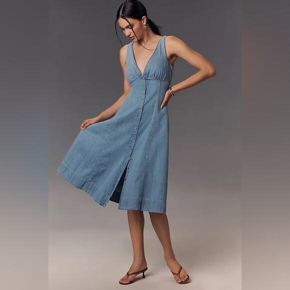 Reformation Sebastien Denim Midi Dress 4 - Picture 1 of 8